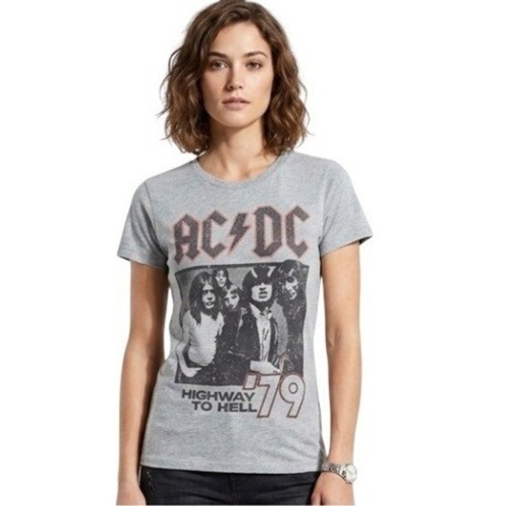 AC/DC Shirt Womens XS Gray Highway To Hell '79 Graphic Rock Band Tee Retro Style